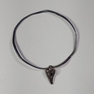 Handmade Sterling Silver Bangle Bracelet with Solid Heart Charm